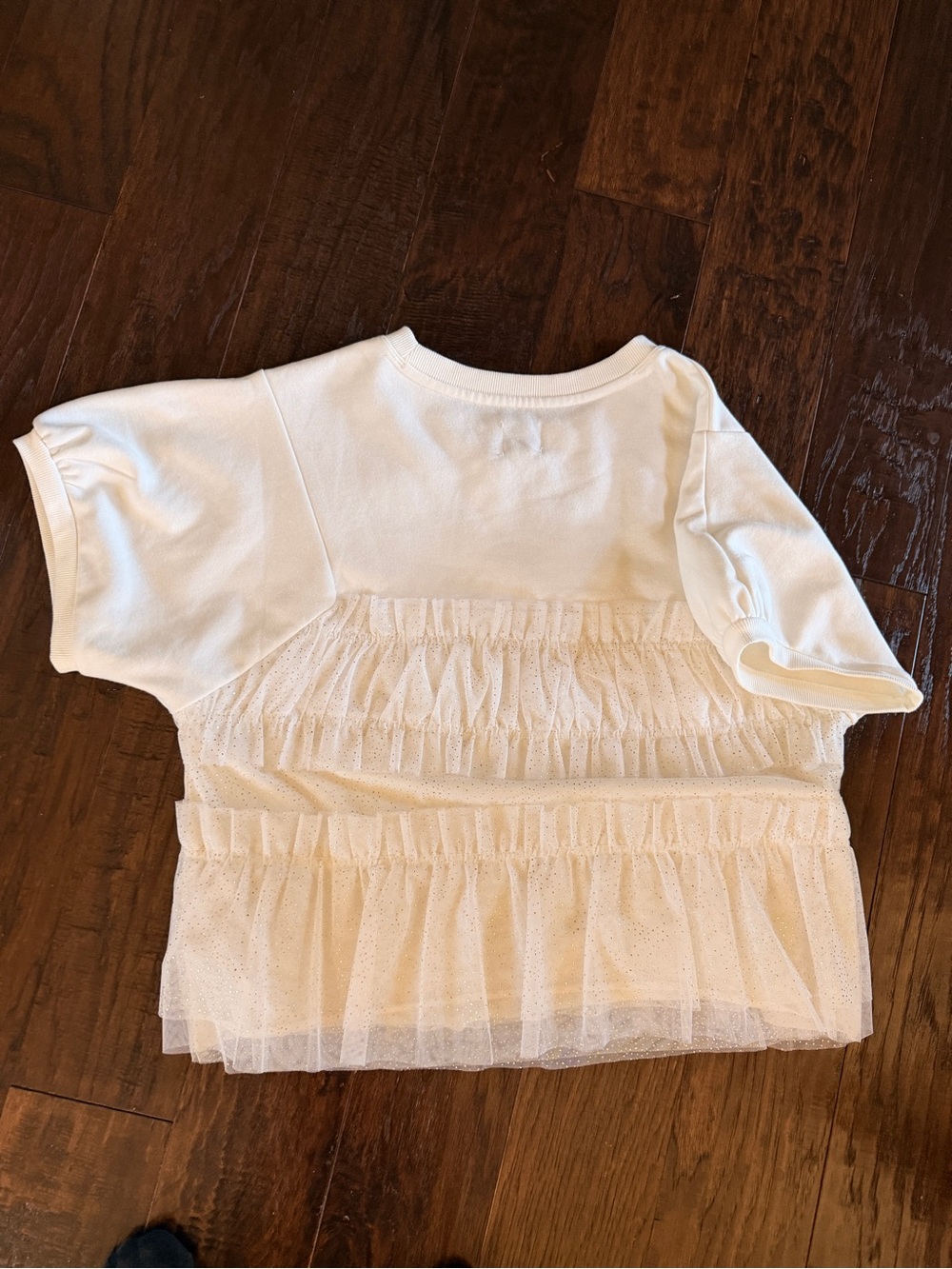 White Short Sleeve Ruffle Mesh Overlay Top - Picture 4 of 8